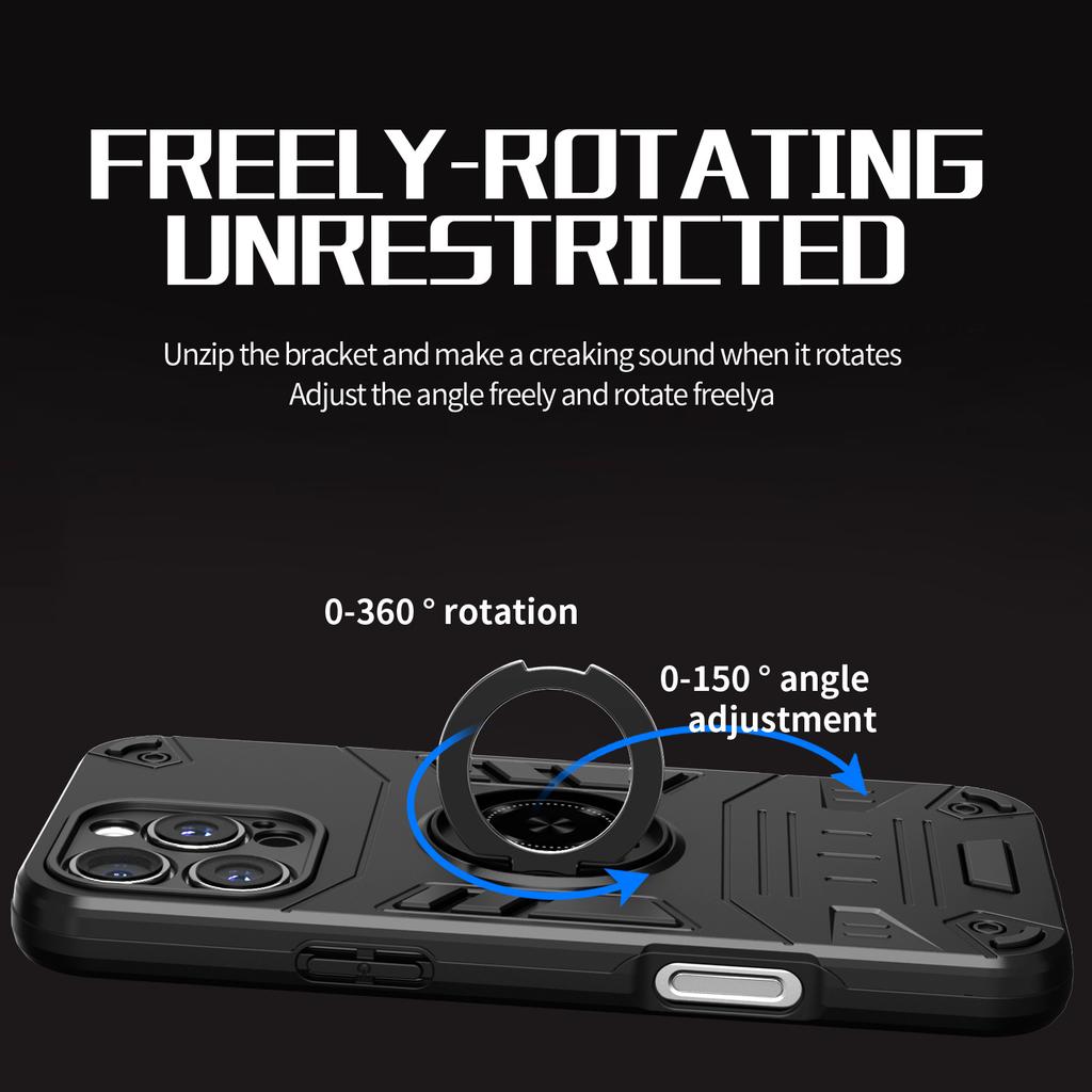 For iPhone 16 Pro Case with Ring Holder Kickstand PC + TPU Anti-Fall Phone Cover