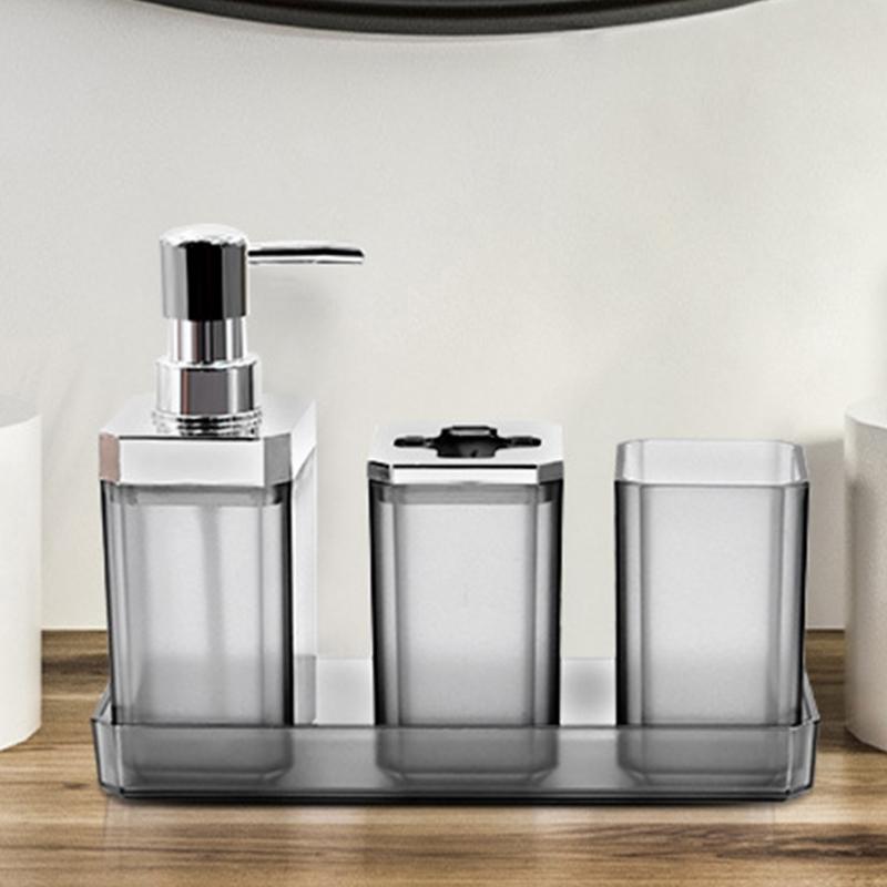 5Piece Bathroom Organizers Set Including Soap Dispenser Toothbrush Holder Tumblers Vanities Tray and Multipurpose Holders