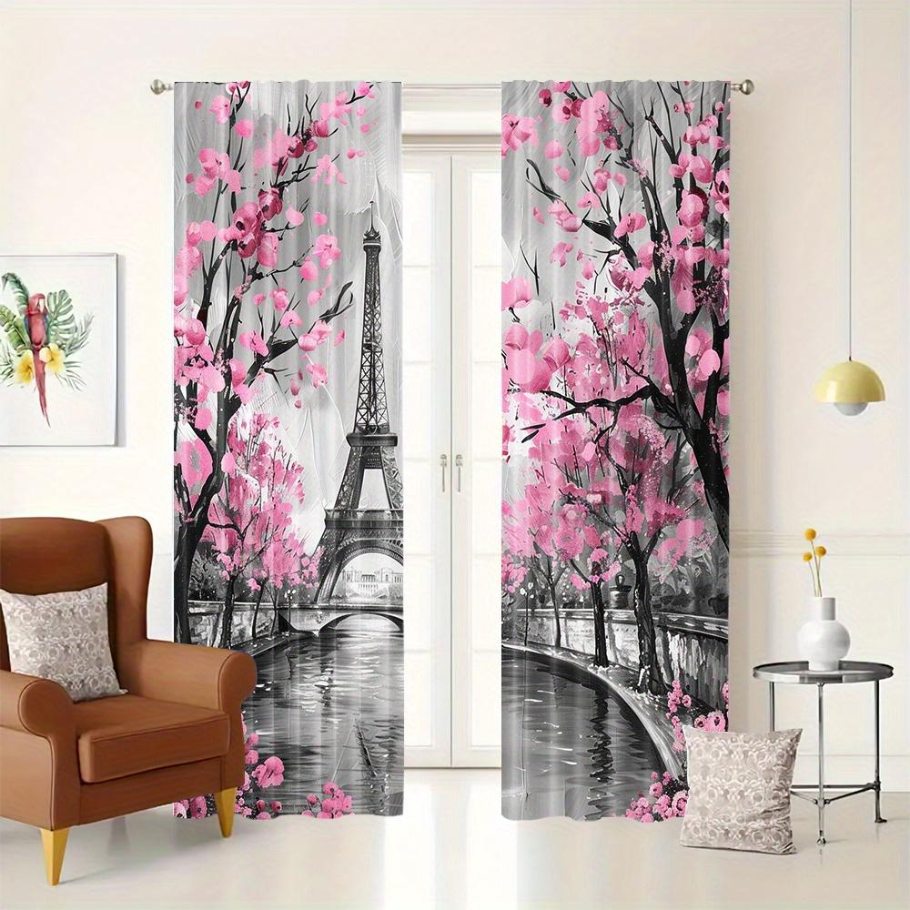2pcs Pink Romantic Street Couple Printed Curtain,Vibrant Room Decor for Bedroom, Office, Kitchen, Living Room, Study Decor