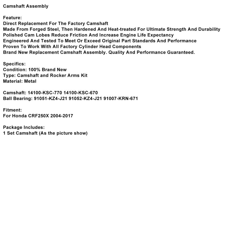 Camshaft Assembly 14100-KSC-770 For Honda CRF250X 2004-2017
