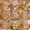 18K Gold Plated Open Ring with Zirconia Leaf Design - Luxurious, Non-Fading, Ideal for Women