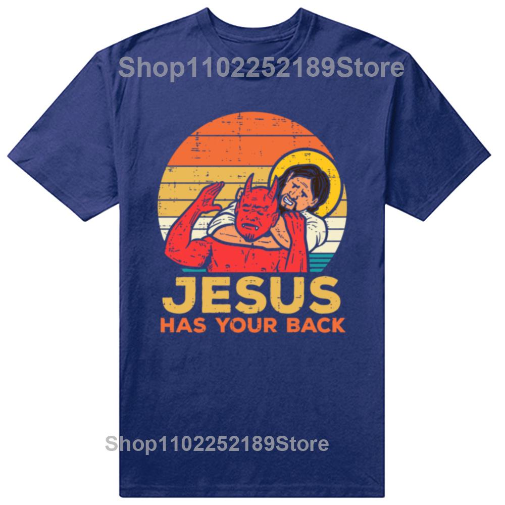 Men Clothing Jesus Has Your Back Jiu Jitsu Vintage Christian Short-sleeve Tops Male Kawaii Clothing Oversized T Shirt Hombre