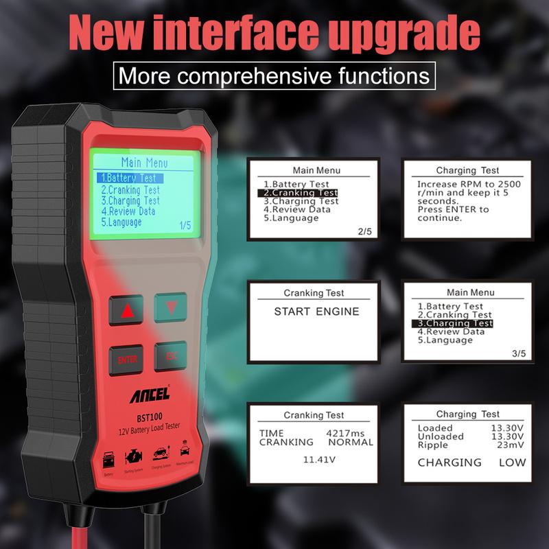 AGM GEL Flooded Deep Cycle Battery Checker Cranking Charging System Analyzer 12V Car Battery Tester 2000CCA 220AH BST100