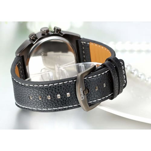 Men's Leather Band Analog Watch, Square Face, Leather Strap, Made In Japan, Black