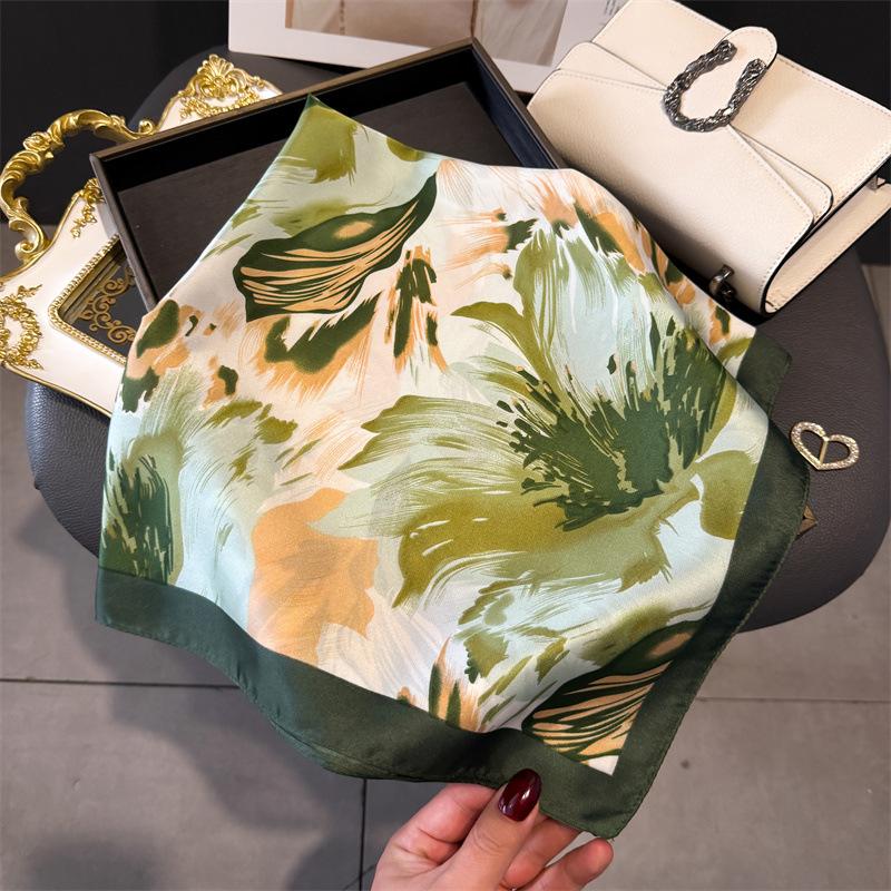 French light luxury chain small square scarf simulation silk printing silk scarf headscarf women's spring and summer scarf temperament scarf scarf new