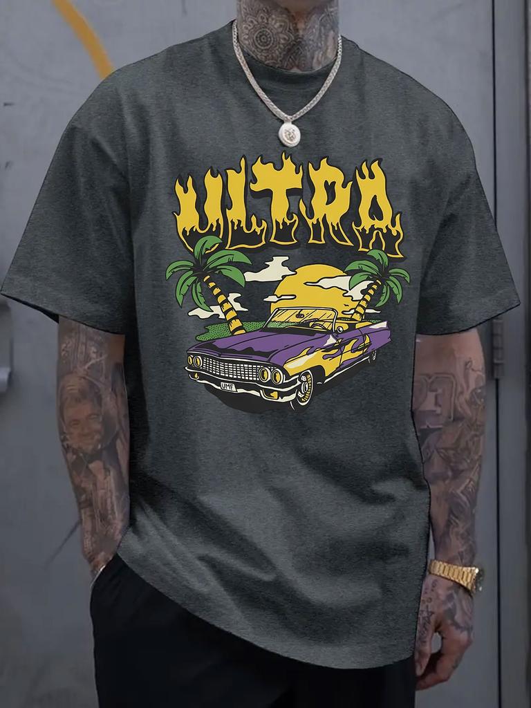 Retro Car Graphic Printed Short Sleeved Luxury Cotton T-shirt for Summer Unisex Men and Women Casual Loose Fashion Trend