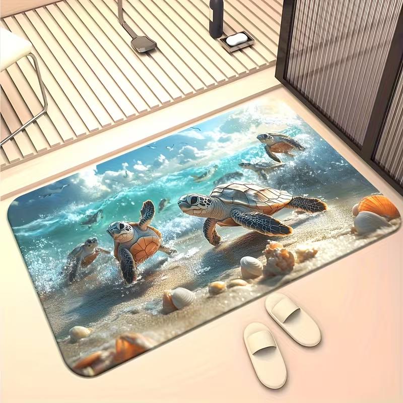 Turtle Shaped Pool Door Mat Anti Slip Bathroom Floor Mat Suitable for Bedrooms Living Rooms Entrances Camping Outdoor Carpets
