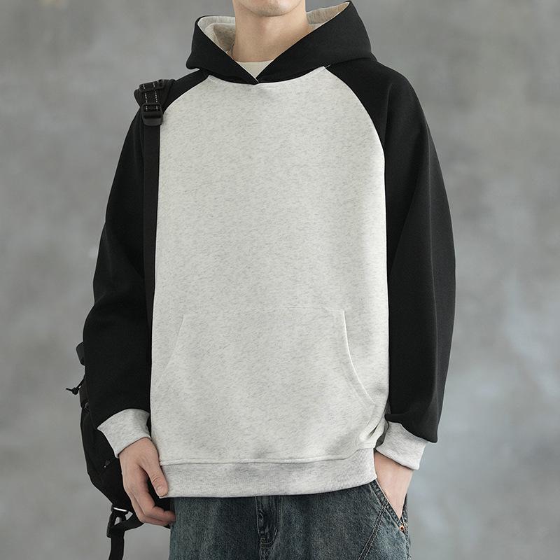 

WASSUPNEST Men s Patchwork Hooded Sweatshirt - Autumn/Winter 2025 Trendy Pullover Hoodie XL сірий колір