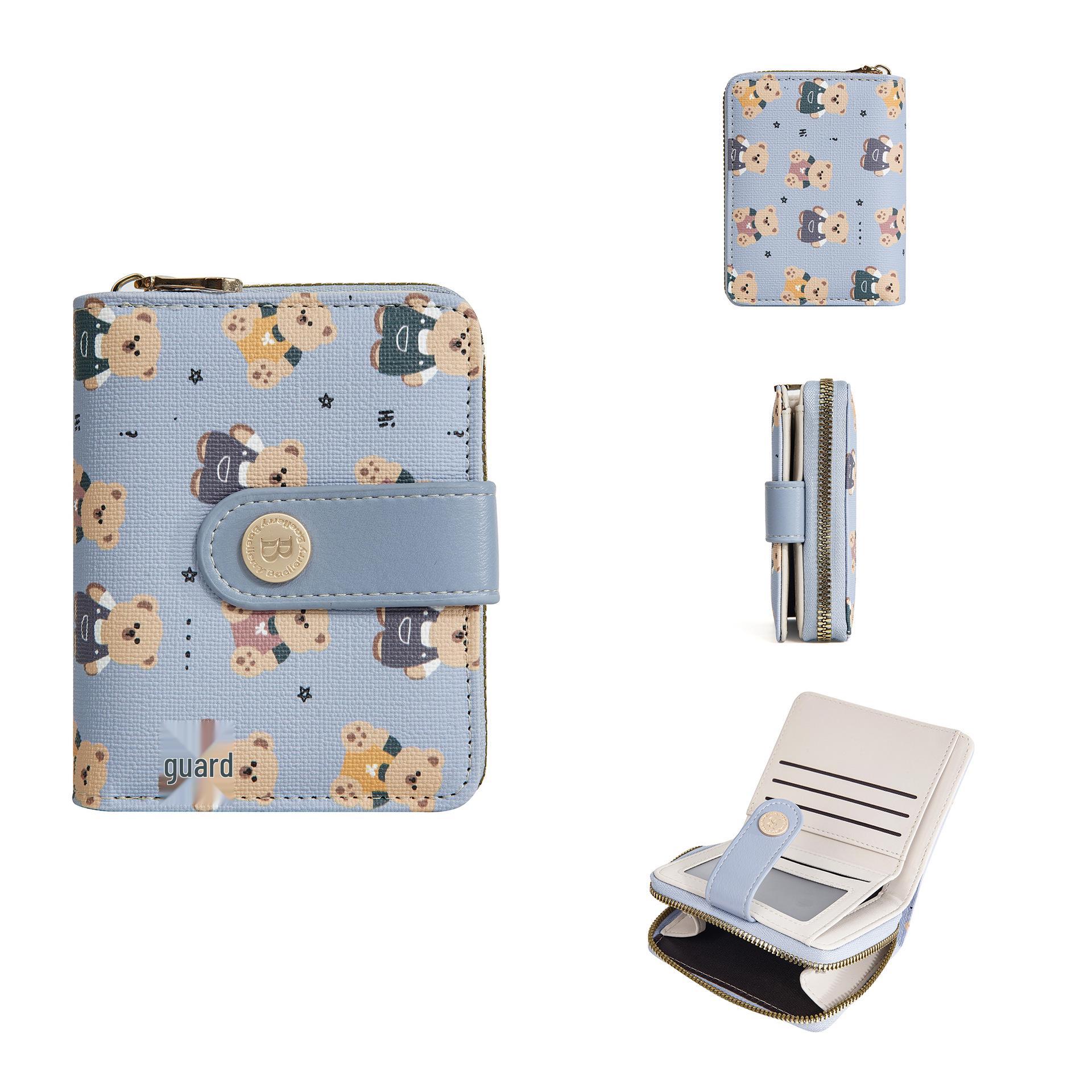 Женский кошелек для монет Baellerry в корейском стиле с мультяшным медведем - Короткий кошелек премиум-класса синий