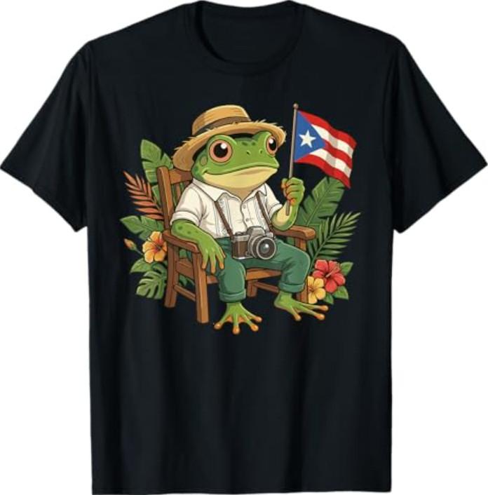 Coqui Frog Puerto Rico Flag Taino Boricua Hispanic Palm T-Shirt