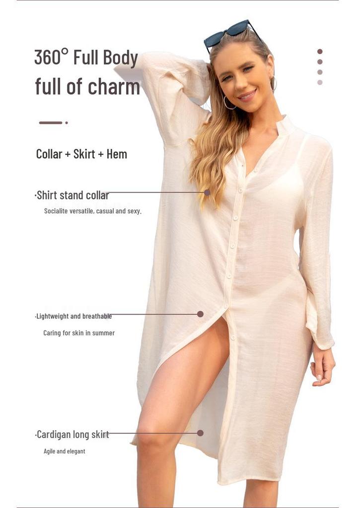 Plus Size European & American Beach Cover-Up Robe - Sexy Loose Shirt Style Long Dress for Women