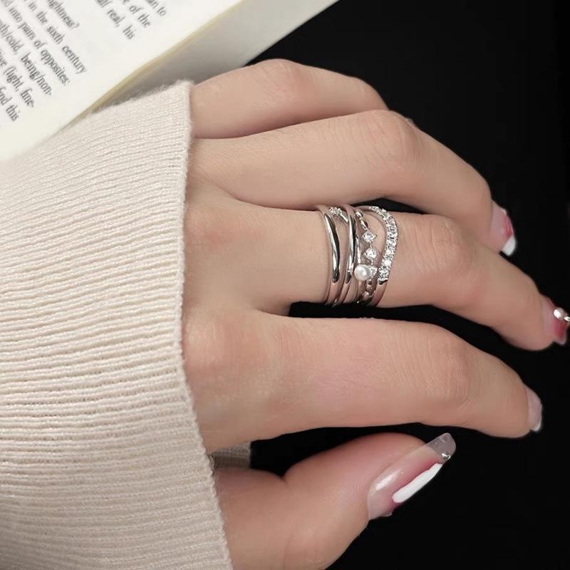 Chic Layered Stackable Zirconia Index Open Ring - Elegant Silver Style