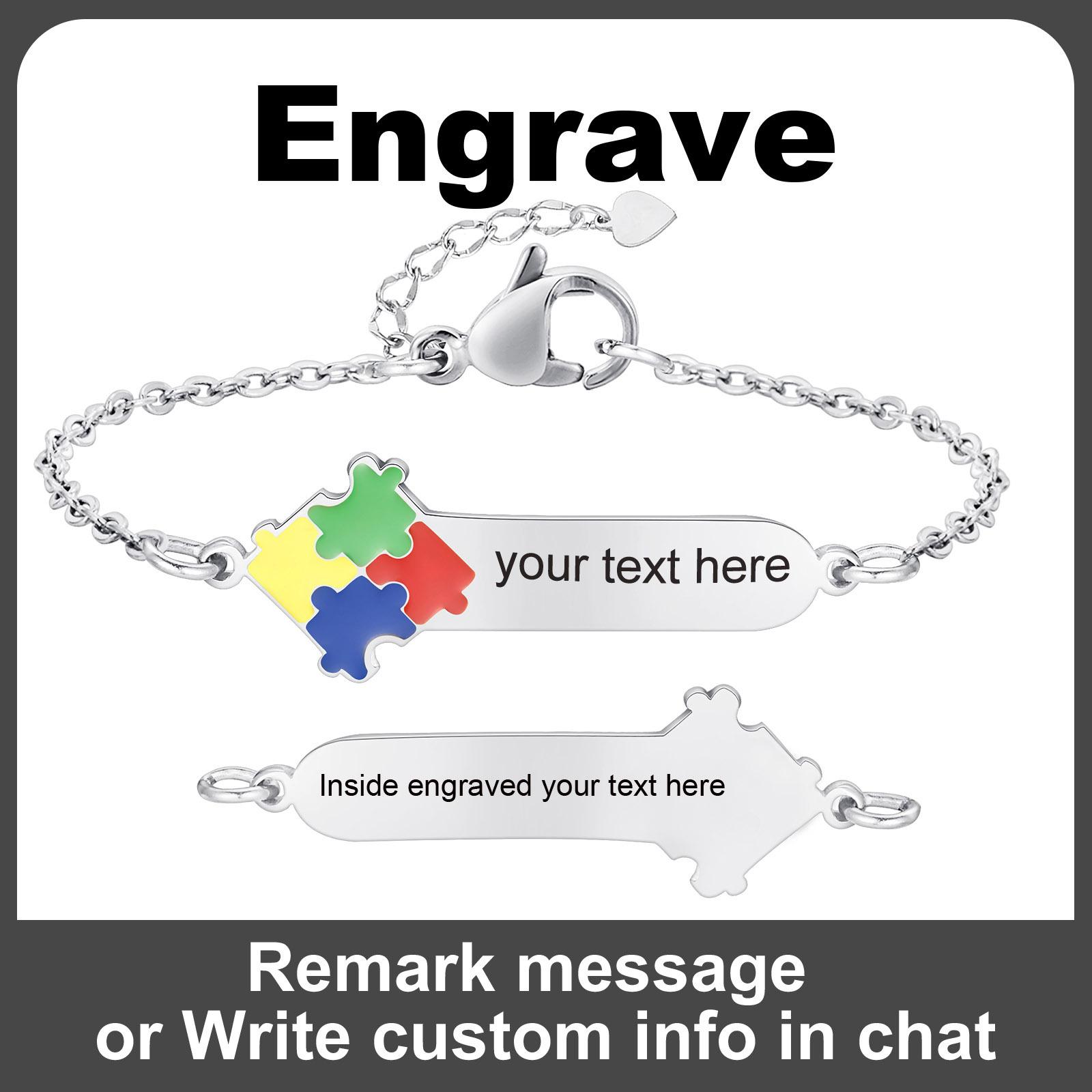 

Personalized Autism Awareness Medical Alert Baby Kids Bracelets, Adjustable Link Stainless Steel, Enrgaved Emergency Jewelry
