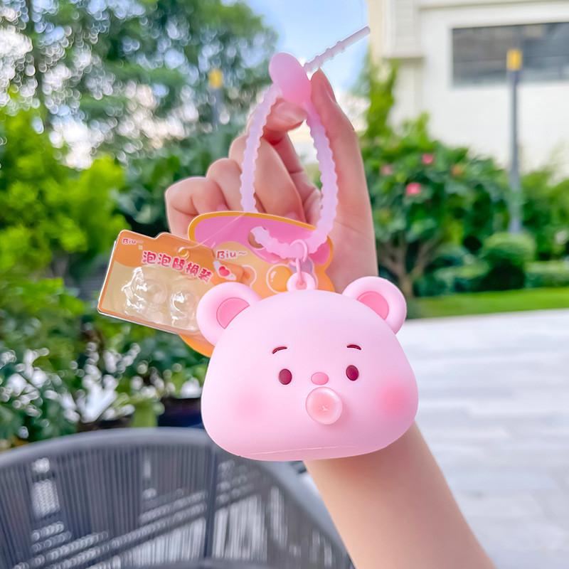 Jinnew Cream Bear Plush Key Tag Pvc Cartoon Keychain For Backpack Or Gift Idea