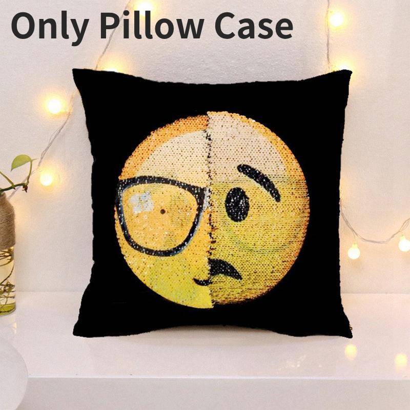 

Emoji Face Double Sequin Pillow Cover Back Cushion Decoration Gift Pillowcase Style F