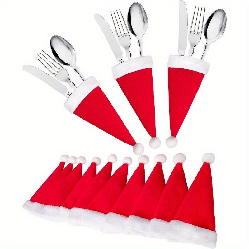 10pcs Christmas Decorations Mini Santa Hat Red Non-woven Cutlery Set Wine Bottle Set Christmas Mini Hat Black