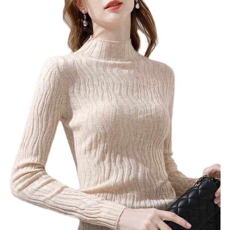 Autumn Winter Slim Fit Versatile Turtleneck Knit Base Layer Women's Design-oriented Lazy Style Top