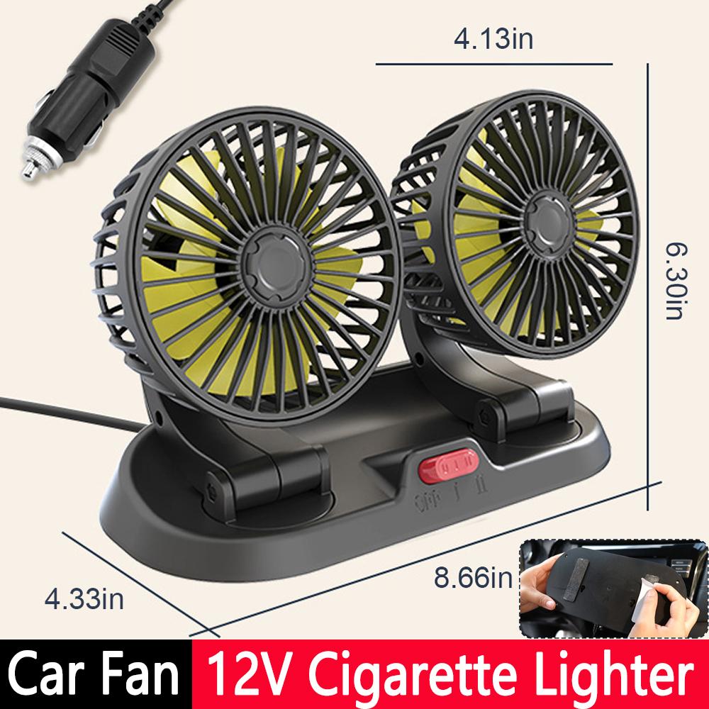 2-speed Car Cooling Fan Cigarette Lighter 24V 12V Fan 5V USB Charge Dual Head Car Fan 360 Degree Rotation Air Conditioning