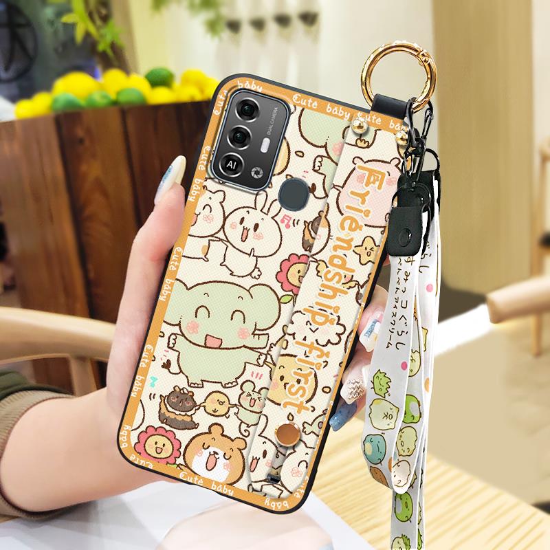 Phone Holder Protective Phone Case For ZTE Blade A53 Pro Durable Cute Back Cover Lanyard Anti-dust Fashion Design Ring