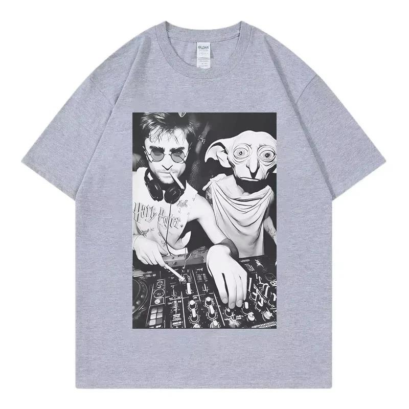Harry Potter & Dobby DJ Meme T-Shirt, Unisex Wizarding World Funny Streetwear Tee, 100% Cotton Casual Short Sleeve Top