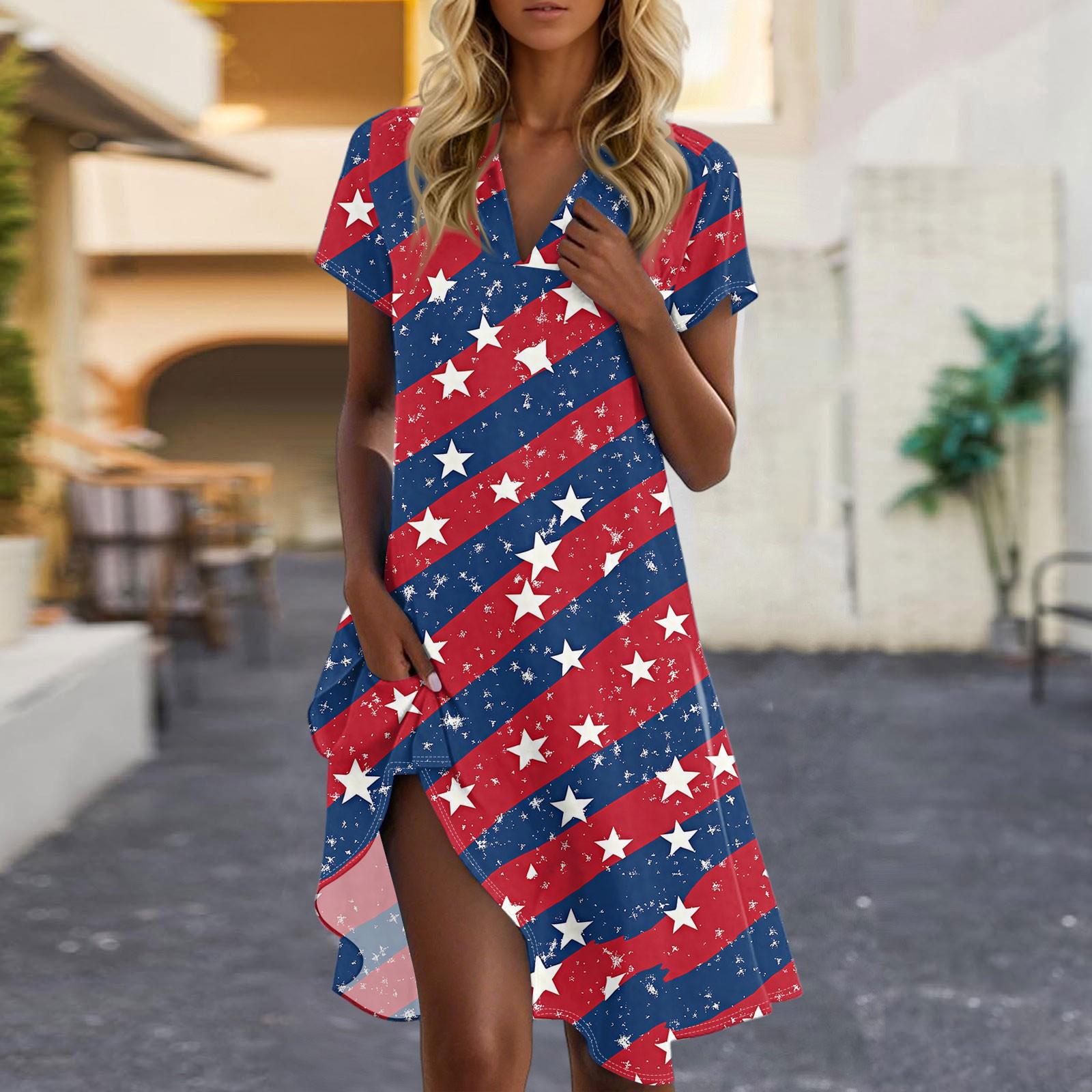 

Женские летние повседневные платья с короткими рукавами и воротником-стойкой на тему Дня независимости XL винный
