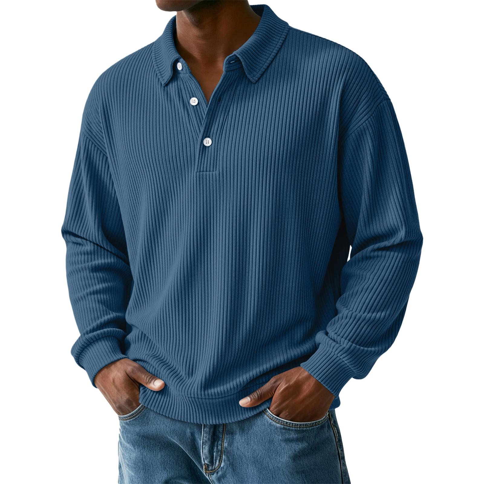 

Men s Casual Outdoor Lapel Corduroy Pullover Long,sleeved Top XXXL синій