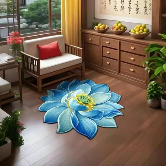 Lotus Flower Shaped Rug 3D Visual Effect Lotus Carpet Absorbent Area Rug with Non-Slip Backing for Bedroom Living Room Bathroom Kitchen