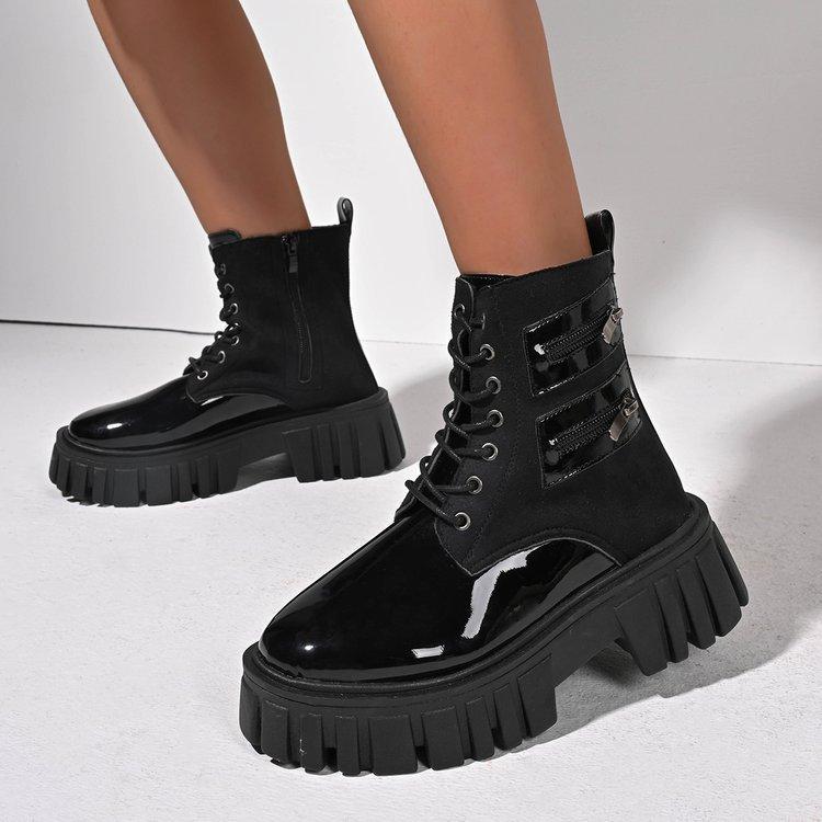 Short Martin Boots Women's Autumn and Winter 2025 New Korean Version Fashion Medium Tube Women's Shoes Platform-soled Lace-up Side Zipper Women's Boot