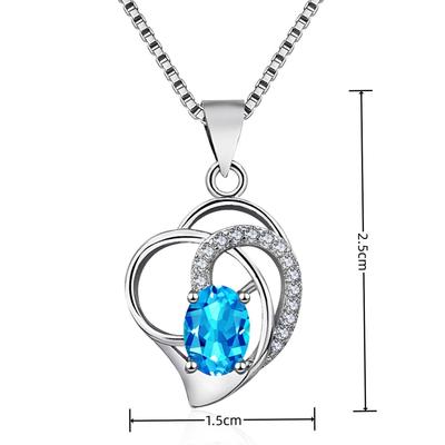 Mingchi Collier Mode Cœur Topaze Bleue Argent pour Femmes - Chaîne de Clavicule Simple Coréenne avec Pierre Précieuse en Cristal Naturel
