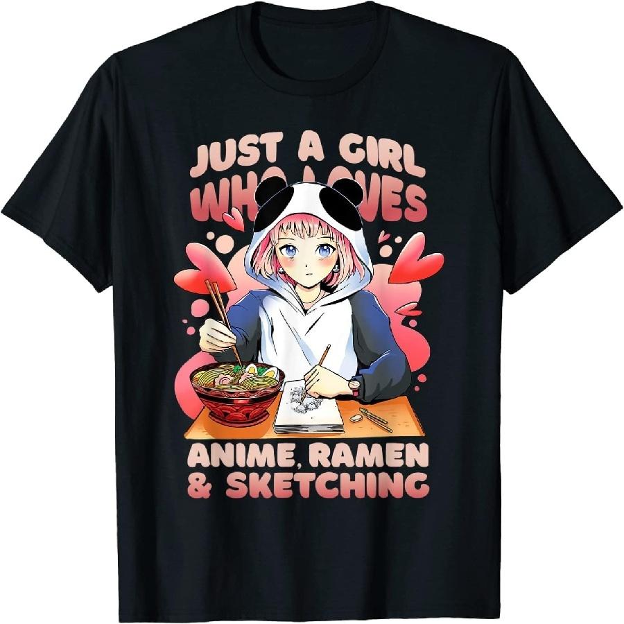 

HATANSE Anime Ramen and Sketching, Just a Girl Who Loves Anime Ramen T-Shirt XXXXXL чорний