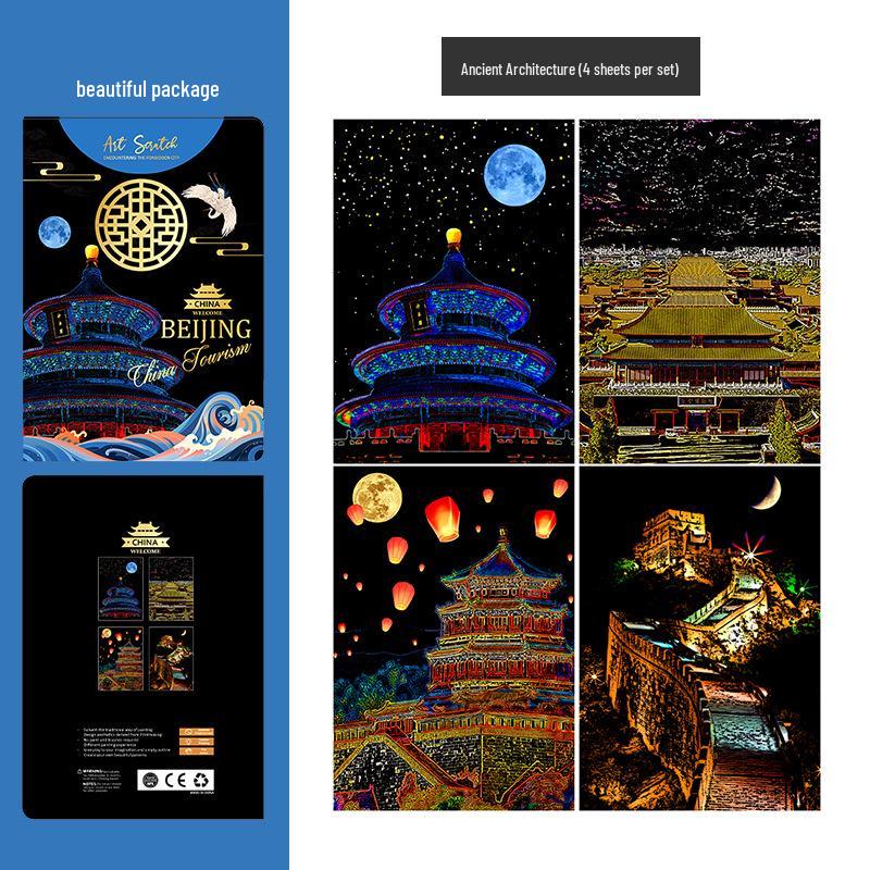 A5 Night View City Scenery DIY Scratch Painting for Kids - Eco-friendly Architecture Art Paper