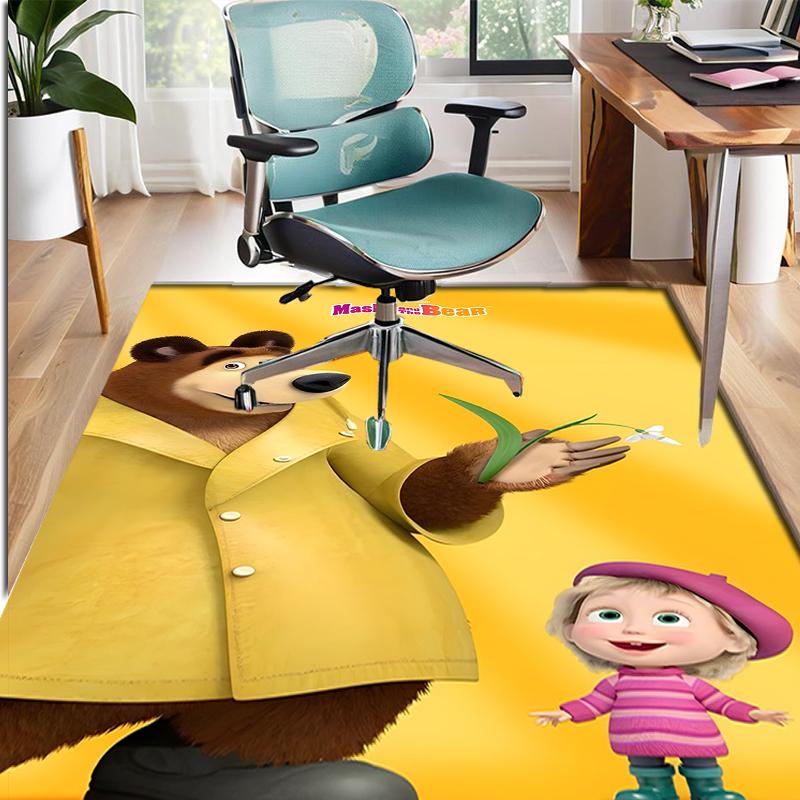 Masha and The Bear Pattern Rug, Indoor/Outdoor Mat, for Picnic, Gameroom, Bedroom, Office, Living Room, Home Decor Carpet, Birthday Gift
