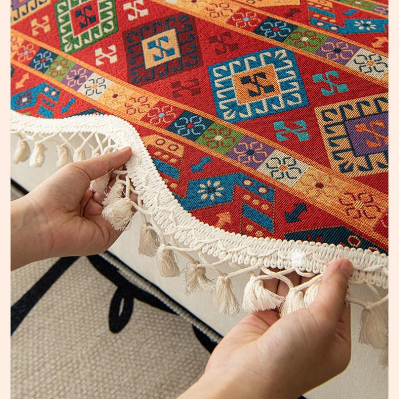 Premium Ethnic Style Sofa Cover Cloth Fixed Anti Slip Straight Row Sofa Cushion One-Piece All Season Universal Retro Classic