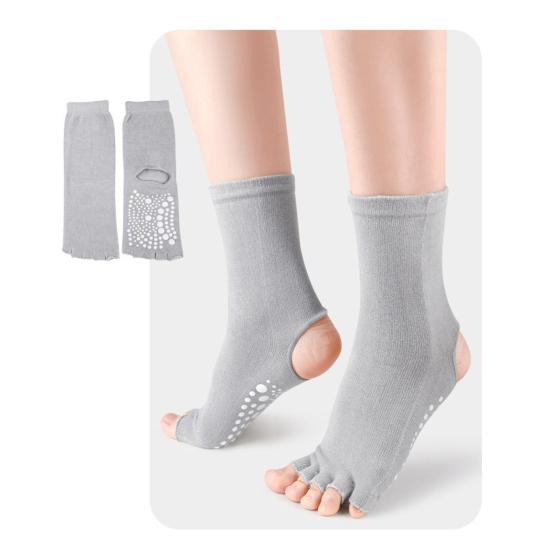 1 Pair Toeless Yoga Socks with Non-slip Gripper Breathable Moisture-Wicking Ballet Dance Fitness Pilates Athletic Gym Sports Open Five Toe Socks