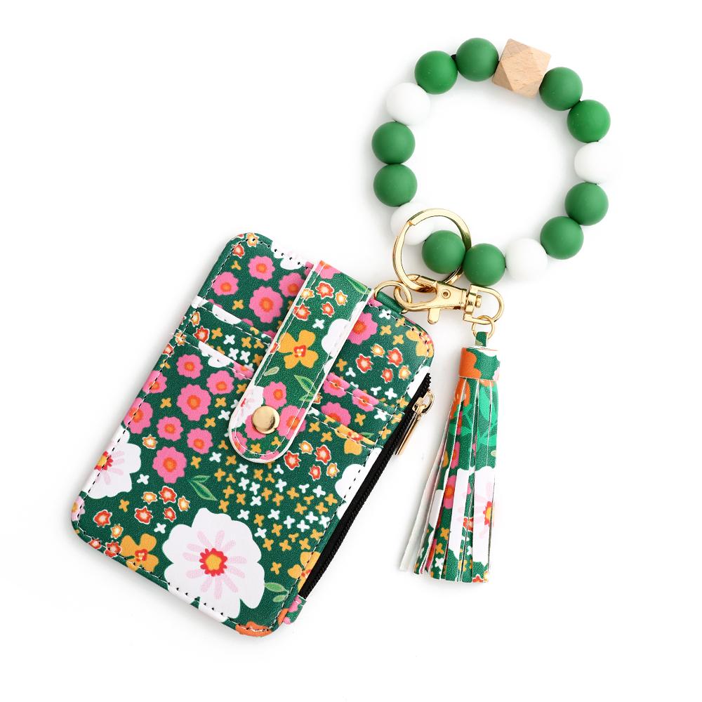 Silicone Bead Bracelet & Leather Card Holder Set - Business Gift Pack with  Keychain & Printed ID Bag