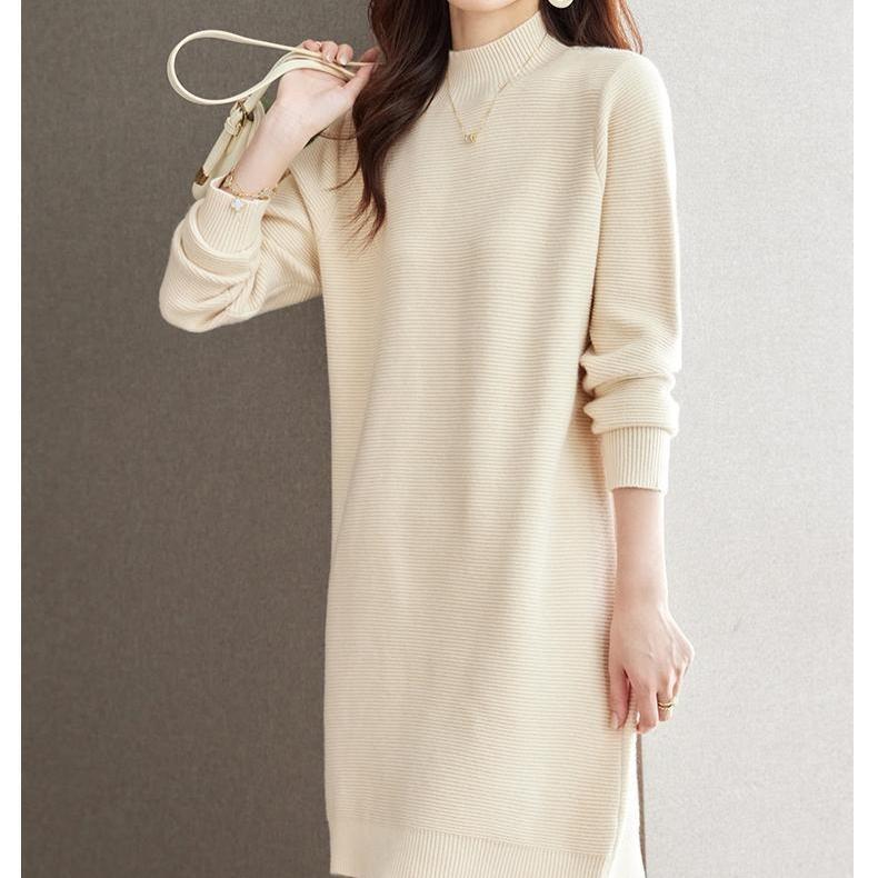 Mid-length Sweaters Women's Trendy Loose Long-sleeved Half Turtleneck Knitted Sweaters Autumn and Winter Casual Pullover