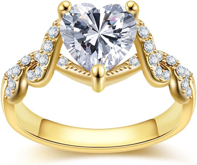 18K Rose gold Plated Love Heart Cubic Zirconia Promise Halo Engagement Promise Eternity Valentine's Day Ring for Women Size 6-10