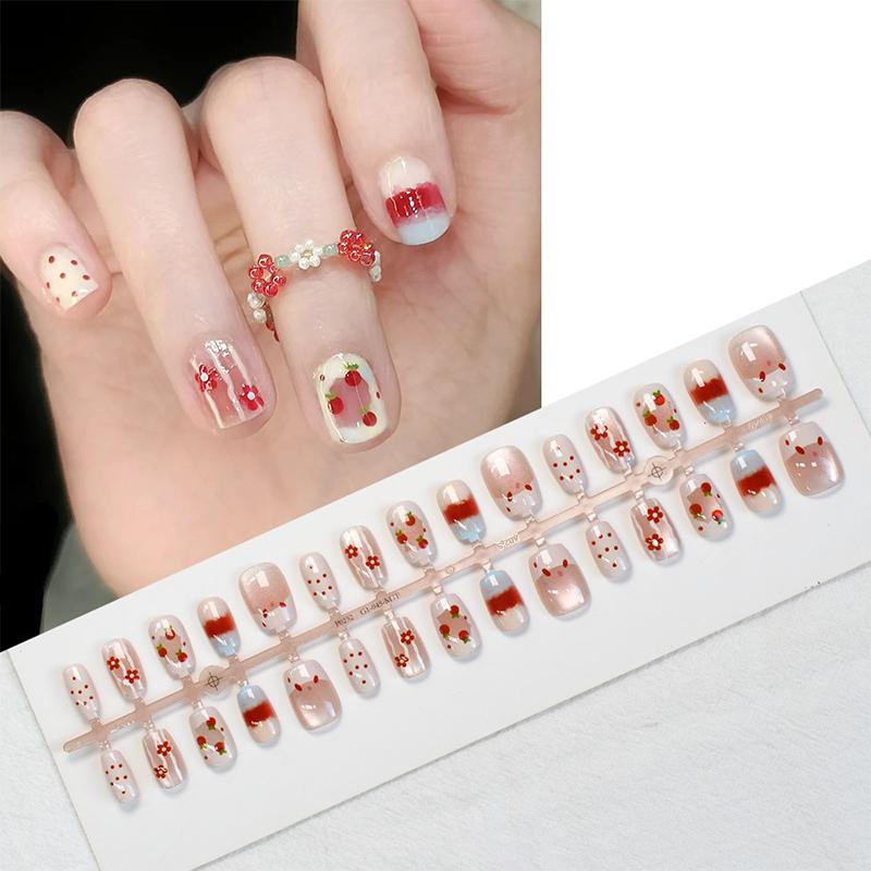 30 Pcs Cute Cartoon Bunny Kt Cat False Nail Wearing Armor Wearable Manicure Artificial Press On Nail Tips Diy Nail Art Decoratio