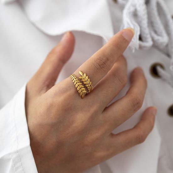 Adjustable Open Leaf Ring Natural Decorative Ring Nature Style Stainless Steel Inspired Jewelry for Women Girls