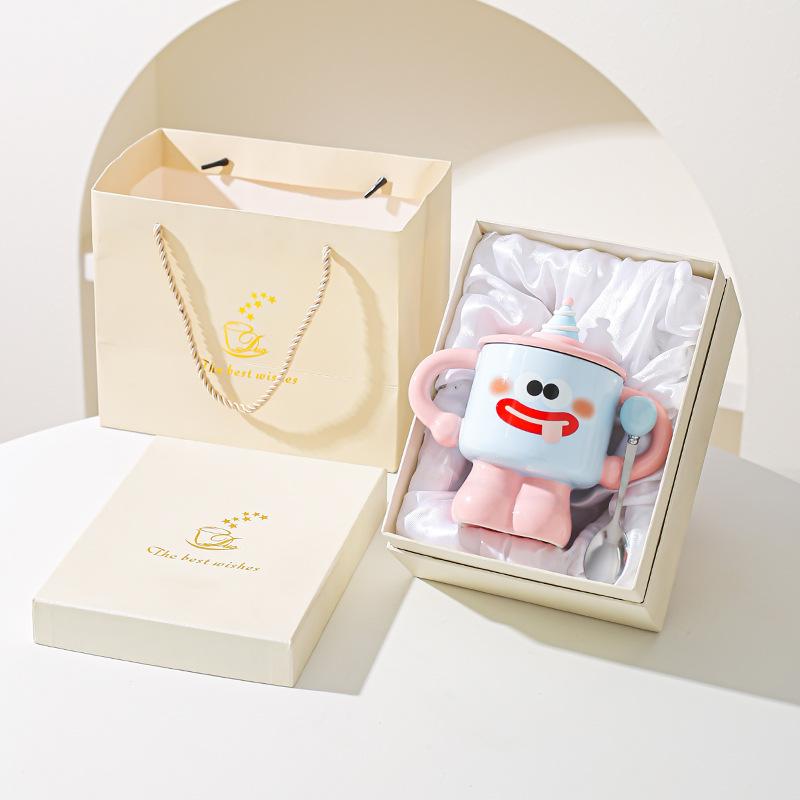 Clown ceramic cup with lid and spoon, mug, girl dormitory cup, household water cup, holiday gift for friends