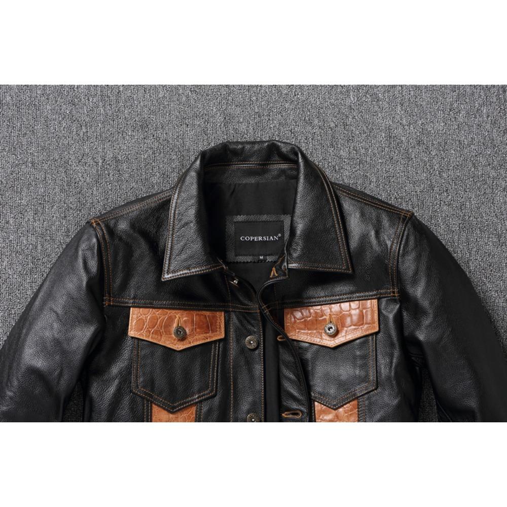 Chinese Size Classic 507 Men Leather Jacket Genuine Cowhide Vintage Slim Short Spring Autumn