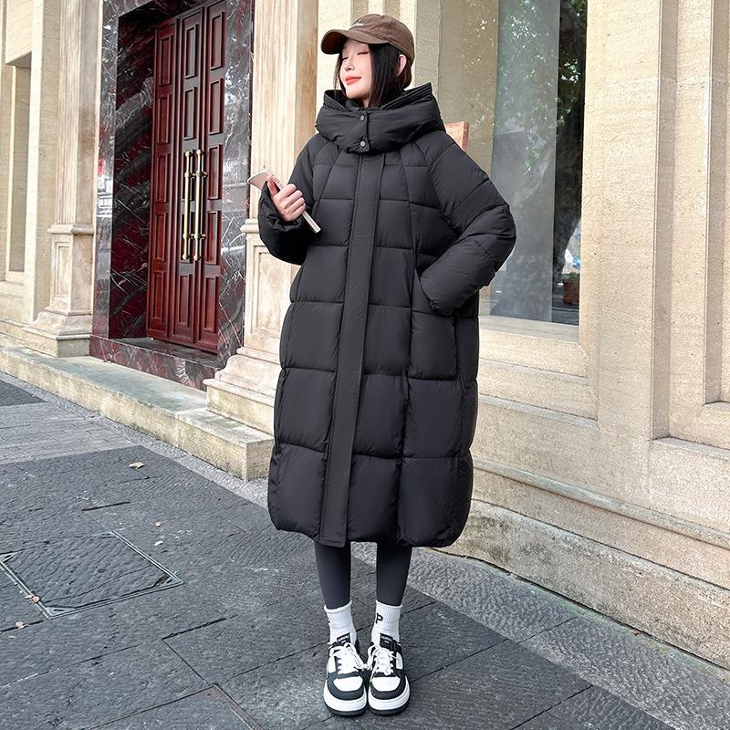 Large size winter thickened long over-the-knee loose version cotton clothes fashionable new warm women's hooded jacket
