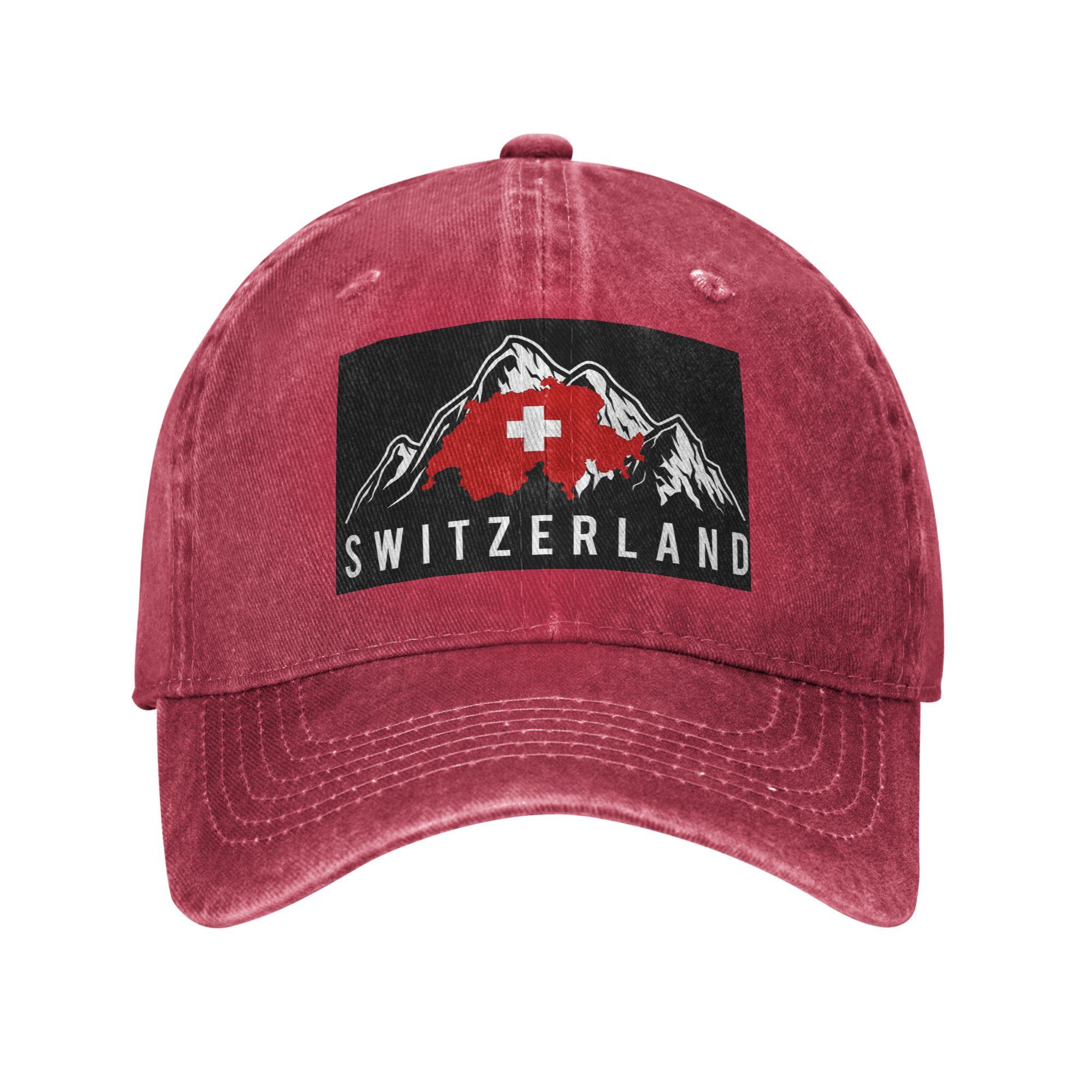 Unisex Baseball Hats Swiss Switzerland Flag Washed Denim Outdoor Baseball Caps Hip Hop Cap Casquette One Size