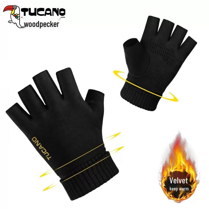 Woodpecker Herren Wildleder Warme Halbfingerhandschuhe