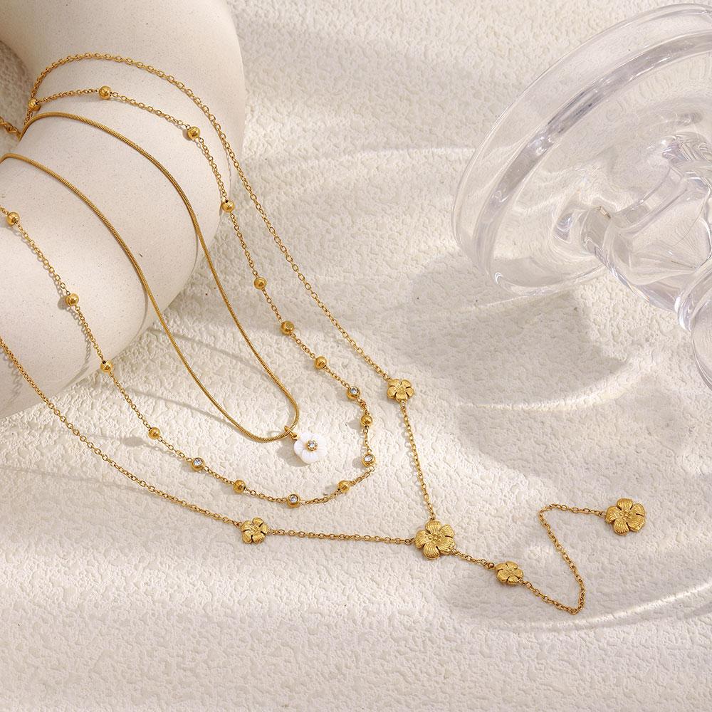 MamacitaSlay 316L Stainless Steel Zircon Multilayer Flower Necklace 18K Gold Plated Waterproof Jewelry Women's Elegant Necklace