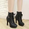 European & American Style Stiletto Heel Platform Ankle Boots with Buckle