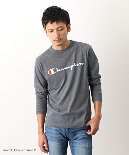 Champion Long Sleeve Classic Script Logo Size S Men's T-Shirt, 100% Cotton, Print, White, (C3-Q401)