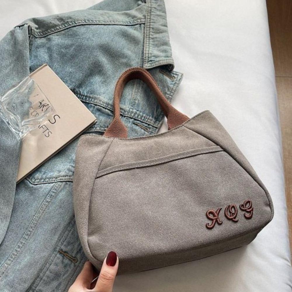 

Portable with Zipper Tote Bag Multifunctional Large Capacity Canvas Handbag Lunch Box Bag Women сірий