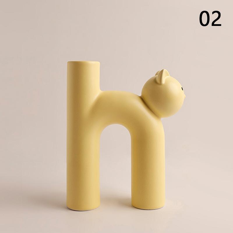 Nordic Cute Cat Shape Flower Vase Creative Resin Home Decor Living Room Entrance Tabletop Ornament Plant Hydroponics Container