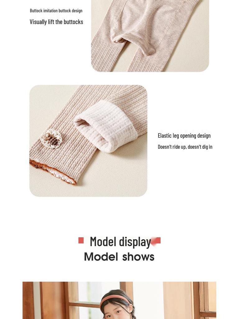 Mädchen Herbst/Winter Zopfmuster Leggings - Warm, angeraut, Baumwoll-Leinen-Mischung, fleecegefütterte Hose